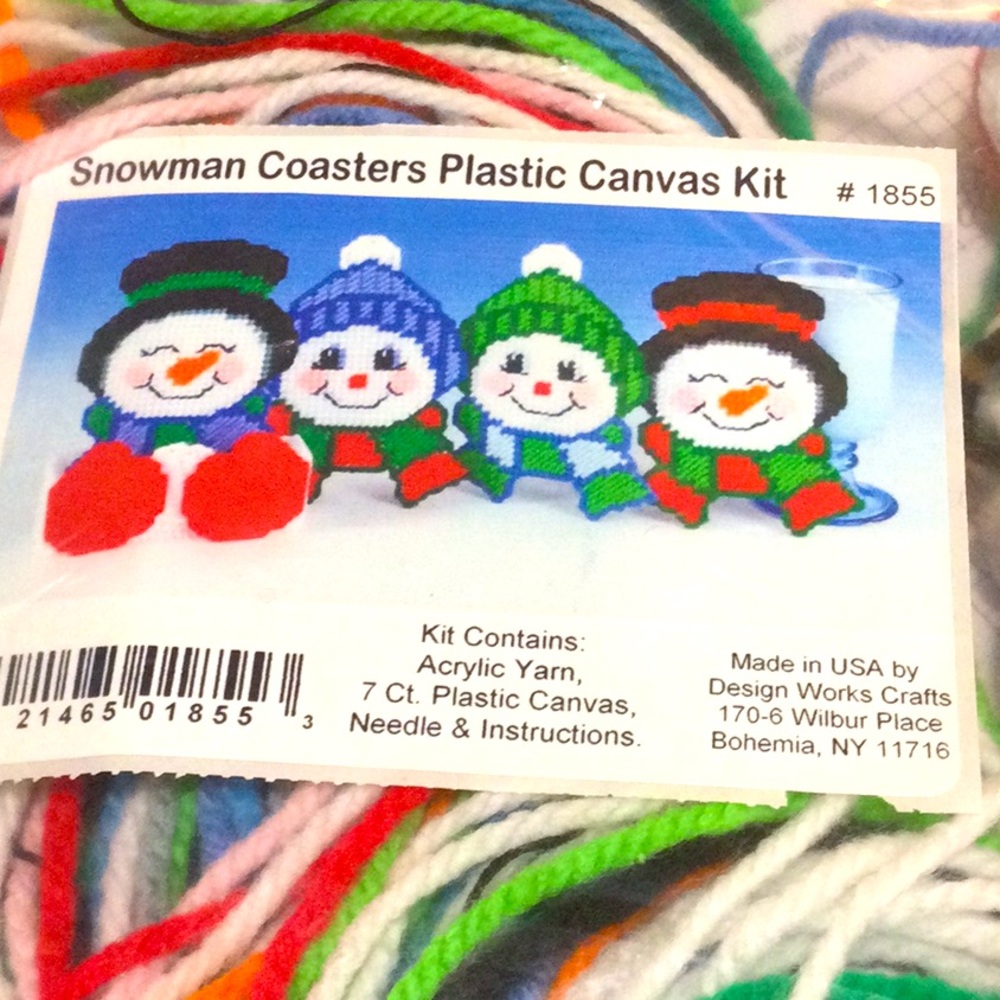 🎄Cheerful Snowman Coasters Christmas craft kit set of 4 New-old stock.